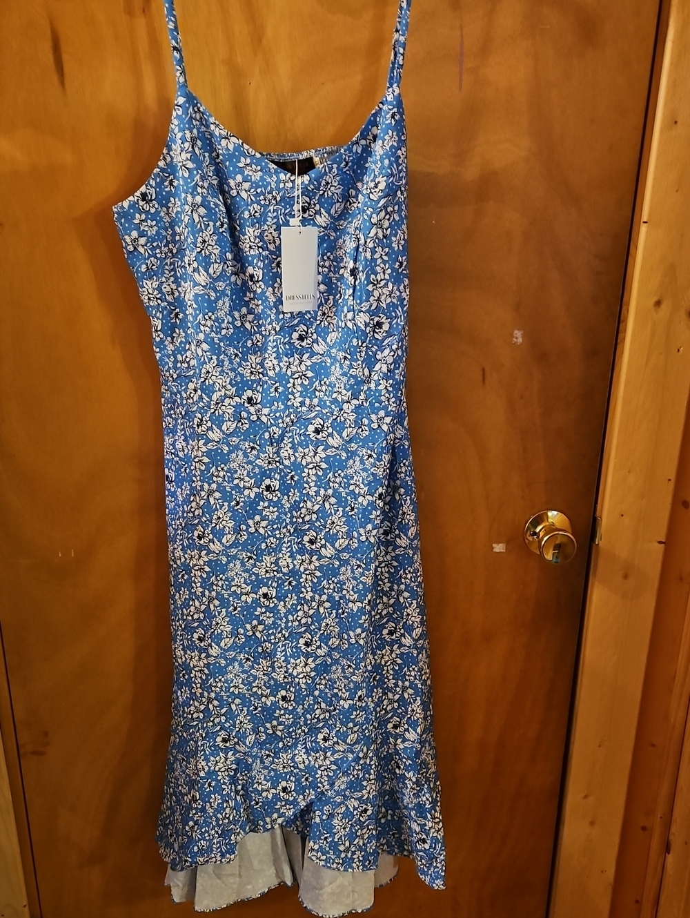 DRESSTELLS Blue Floral Maxi Slip Dress with adjustable Spaghetti Straps